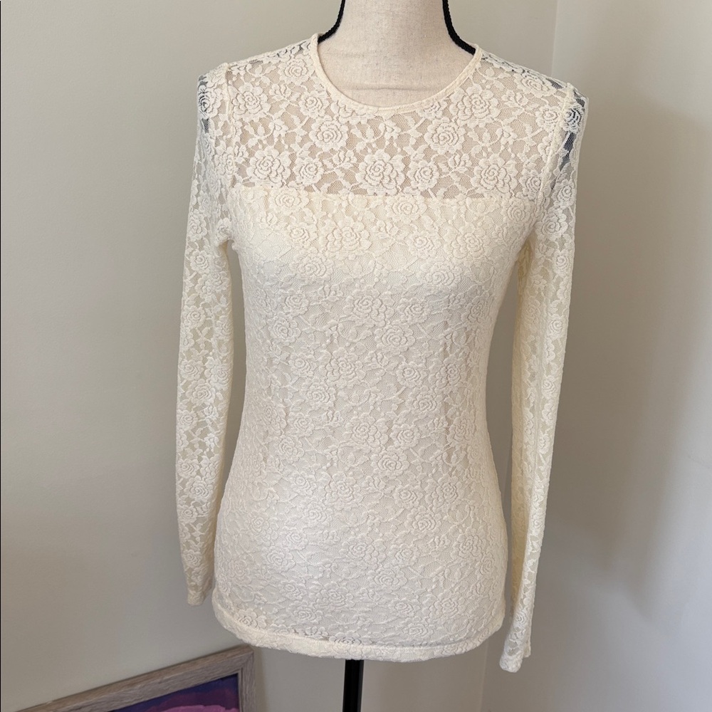 Lauren Ralph Laure Elegant Lace Long Sleeve Top Size Small